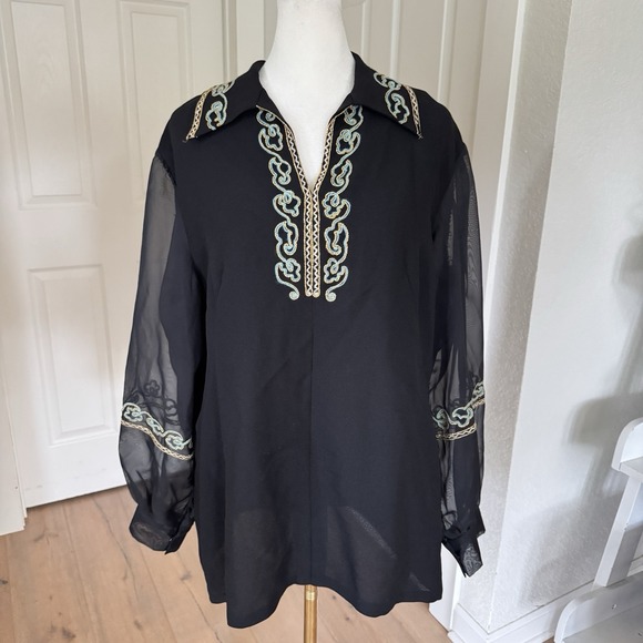 The Unbranded Brand Tops - Paris Woman Blouse‎ Made in France Passage Jouffroy Boutique Embroidered Top XL